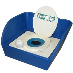 Carnival Game with a toilet seat that players throw a ball through