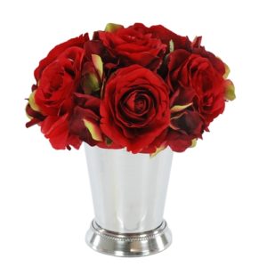 Red Rose Silver Mint Julep Cup Centerpiece