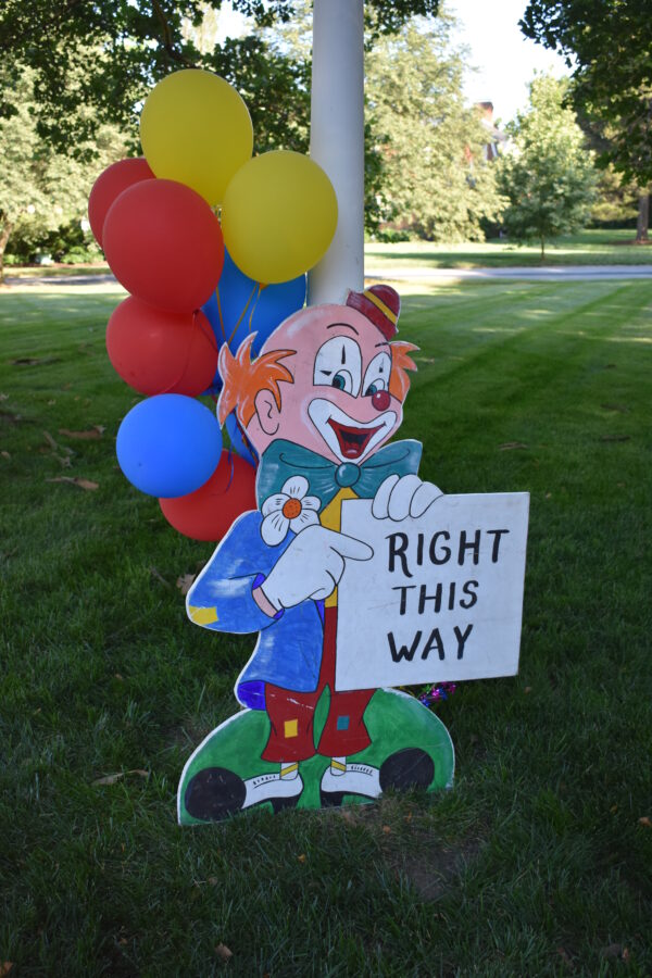 Right This Way Clown Entrance Sign Prop for Circus and Carnival Theme Party Rentals