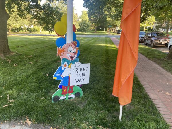 Right This Way Clown Entrance Sign Prop for Circus and Carnival Theme Party Rentals