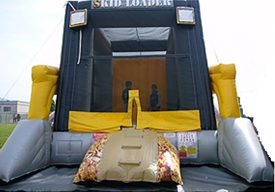 Photo of an amusement inflatable bouncer shaped like a front end loader for construction Front View