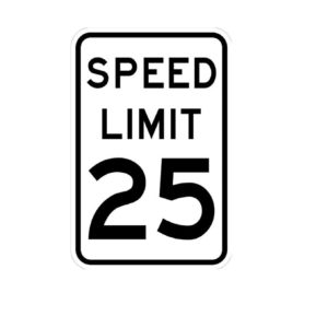 Speed Limit Traffic Sign 25 mph rectangular black and white