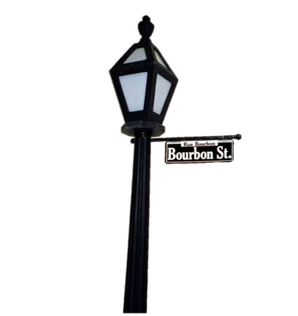 Old fashioned Victorian Streetlight Gaslight Lantern Style Prop with Bourbon Street sign