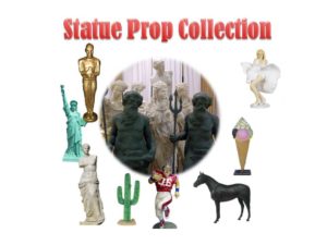 Photo of Title Page showing various statue props that are available for rental