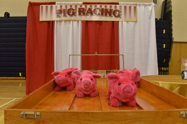 Small Pink Mechanical Toy Pigs Racing for a carnival game