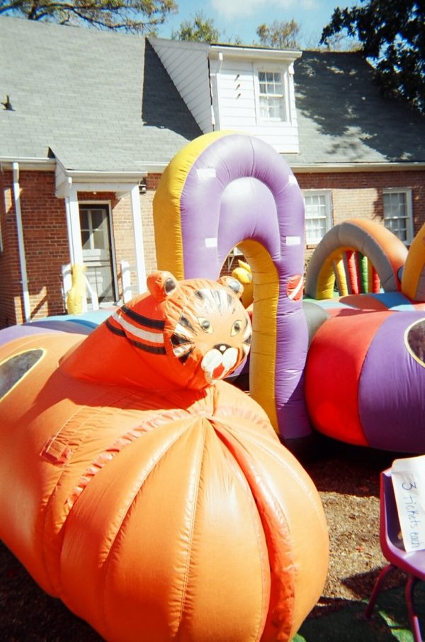 Inflatable Kiddie Amusement Ride with a Jungle Animal Theme Design