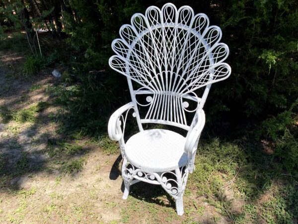 Peacock Style White Fan Back Wicker Rattan Chair