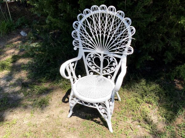 Peacock Style White Fan Back Wicker Rattan Chair
