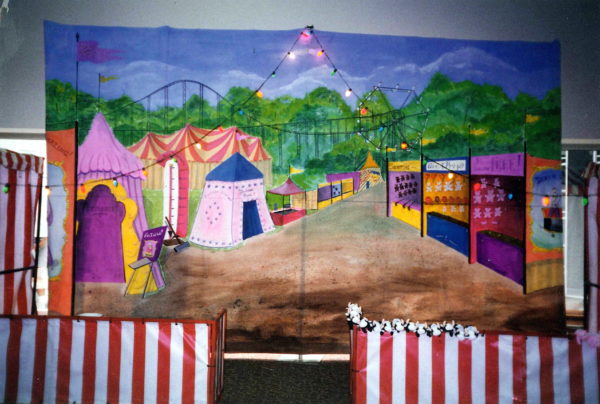 Large Backdrop with a Carnival Midway for Theme Party Rentls