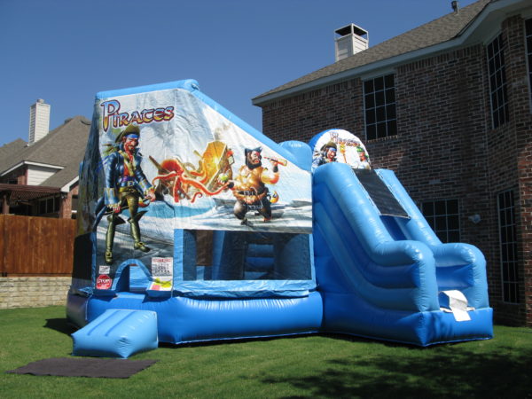 Inflatable children's amusement bounce ride with a pirate theme
